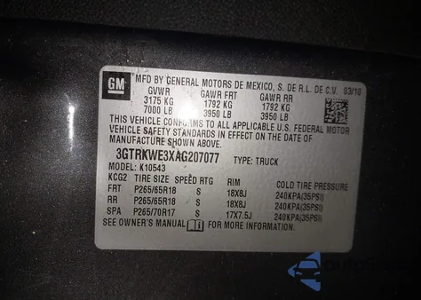 2010 GMC Sierra 1500 Slt from USA, damaged, VIN 3GTRKWE3XAG207077